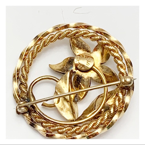 12k gold filled flower circle wreath brooch pin - Picture 10 of 10